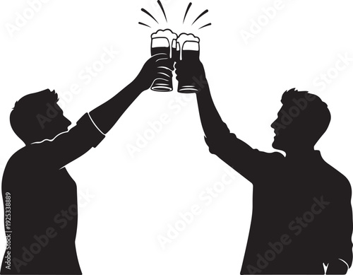 Two men in silhouette toasting with frothy beer mugs in a celebration of friendship and good times , Generative Ai