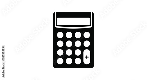 A stark black silhouette of a standard electronic calculator with visible buttons and display silhouette high quality professional