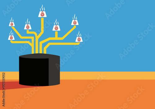 Desert Tech-s Thermal Storage illustration showcases stylized underground tank with radiating heat streams A modern graphic design promoting sustainable energy solutions Bold colors and clean lines