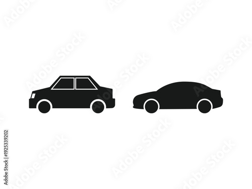 Side view of a classic sedan and a modern coupe, black car icons on white background