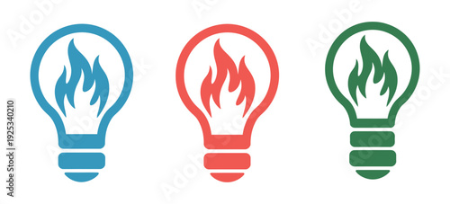 Creative Flame Light Bulb Logo - Modern Energy and Innovation Concept Featuring Red, Blue, and Green Vibrant Color Gradient