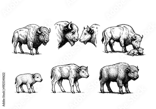 Bison Life Cycle Hand Drawn Illustration Vector by AZ for Books, Arts, Design and Decoration Graphic Asset