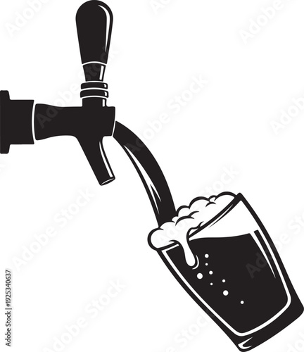 Beer pouring from tap into glass with overflowing foam, a classic symbol for pubs, bars, and beer lovers. , Generative Ai
