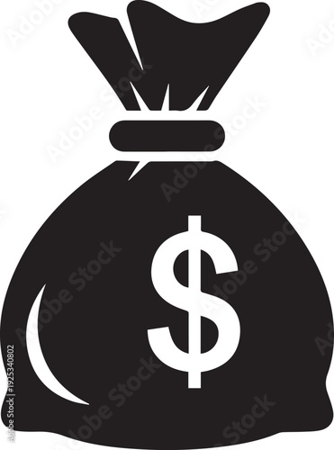 Black money bag with dollar sign, representing finance and financial prosperity icon