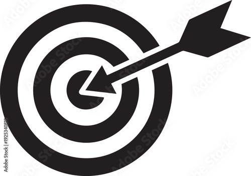 Black arrow hitting bullseye on target, symbolizing success and accuracy in business goals