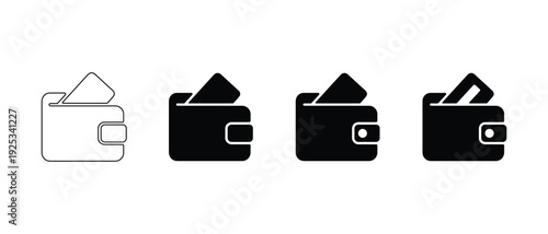 Minimal wallet set with cash and card, Black solid finance Payment vector