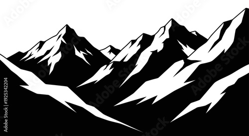Majestic Mountain Range Silhouette with Snow Peaks.