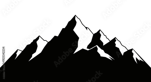Majestic Mountain Range Silhouette with Snow-Capped Peaks.