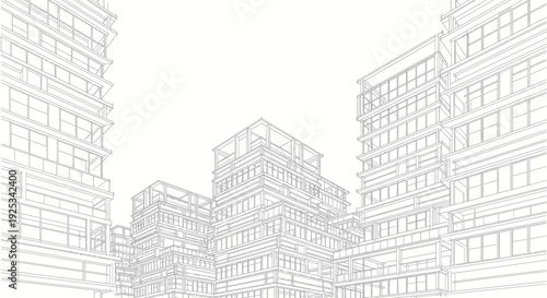 Modern Architectural Sketch of City Buildings.