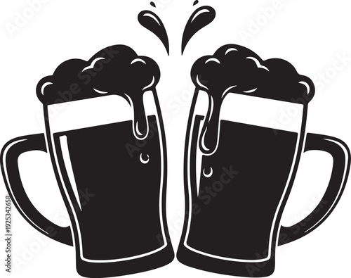 A celebratory toast with two overflowing mugs of beer, perfect for St. Patrick's Day festivities, pub culture, and social occasions. , Generative Ai