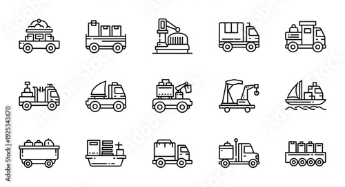 Collection of various transportation and logistics icons.