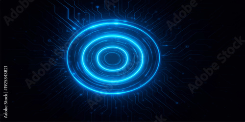 A futuristic blue spiral galaxy swirls in a glowing vortex of energy and light against a dark space backdrop, creating an abstract motion pattern for a tech universe wallpaper