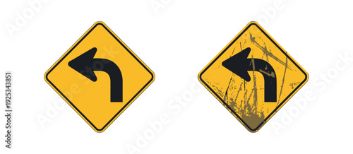 Free Download Curve Left Warning Traffic Sign, Grunge Vintage Road Symbol - GFXLoad