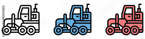 Three colorful farm tractors vector illustration isolated on white background for agriculture and farming concept