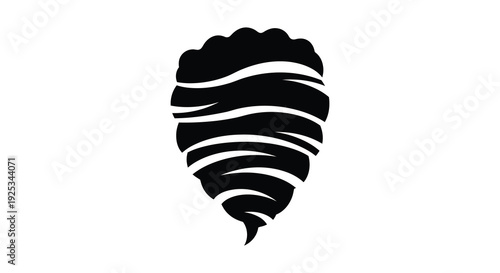 A striking black silhouette depicts a swirling vortex of energy resembling a tornado or whirlwind silhouette high quality