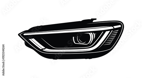 A striking black and white illustration of a modern car headlight showcasing sleek design and detailed contours silhouette high quality