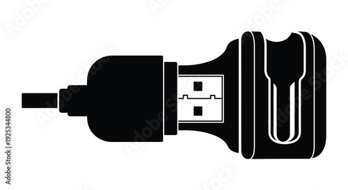 A stark black silhouette depicts a universal serial bus drive showcasing modern technology and data transfer silhouette