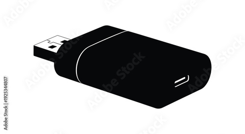 A stark black and white depiction of a usb flash drive showcasing its rectangular form silhouette high quality