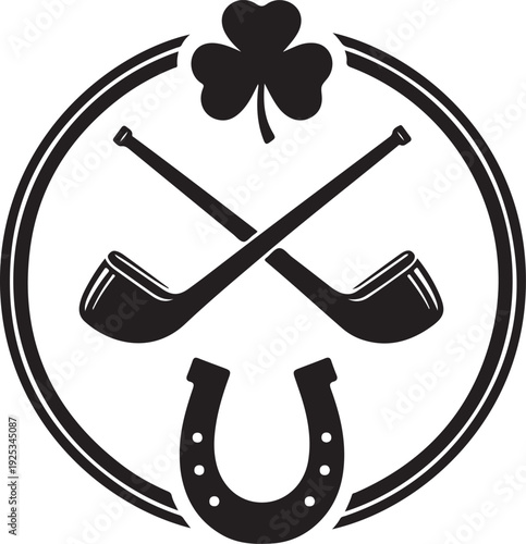 Irish Luck Symbol Emblem with Pipes, Horseshoe, and Clover , Generative Ai