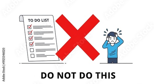 A stressed man avoiding a large to-do list