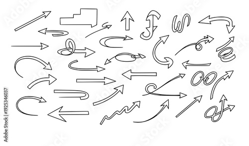 Sketch-style arrow vector collection with multiple directions for business strategy and education illustrations