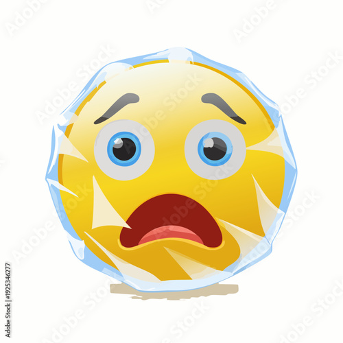 Shocked emoji face with cracked glass effect.