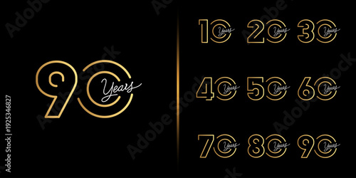 Set of premium anniversary logotype. Golden anniversary celebration emblem design.