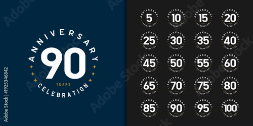 Set of trendy anniversary logotype. Modern geometric anniversary celebration icons design .
