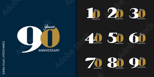 Set of trendy anniversary logotype. Modern geometric anniversary celebration icons design .