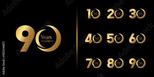 Set of premium anniversary logotype. Golden anniversary celebration emblem design.