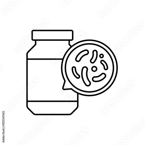 icon a fermented jar with organic food and bacterial culture symbol, isolated against a clean background.