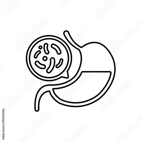 icon stomach microflora with beneficial bacteria inside the digestive organ, isolated against a clean background
