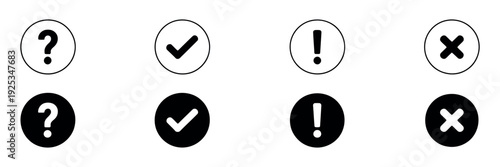 Essential Interface Icon Set, Question, Check, Exclamation and Cross Symbols Vector
