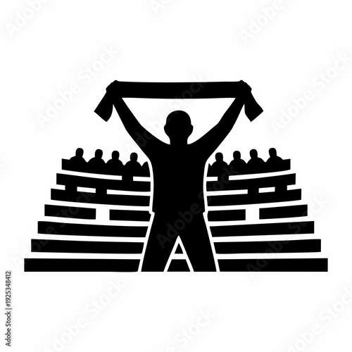 Football Soccer Fan Silhouette Holding Scarf  in Stadium Stands Vector