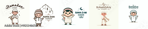 vector of a muslim little boy standing celebrating ramadan kareem
