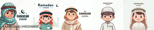 half body vector of a muslim little boy celebrating ramadan kareem