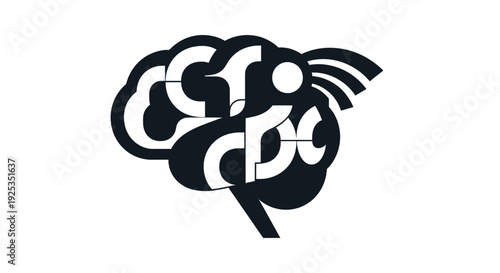 Abstract Human Brain Silhouette Composed Of Stylized Letters And Geometric Shapes Representing Complex Cognitive Functions Neural Networks And Intellectual Creative Power