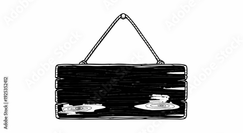 Rustic wooden sign with rough texture hangs by ropes