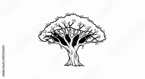 Stylized tree with keyhole in trunk and dark, mysterious interior