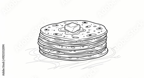 Stacked, round, griddle cakes with a melting pat of butter on top