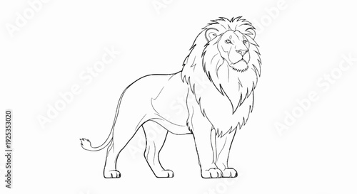A detailed sketch of a majestic lion standing proudly, showcasing its mane
