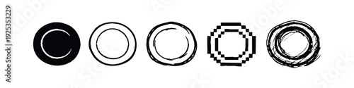 Set of hand drawn circle frames and rings in various styles