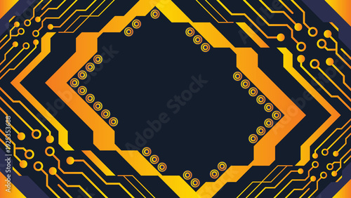 Futuristic Technology Circuit Board Frame With Abstract Digital Chip Background