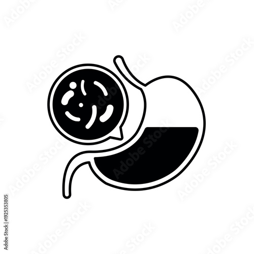 icon stomach microflora with beneficial bacteria inside the digestive organ, isolated against a clean background