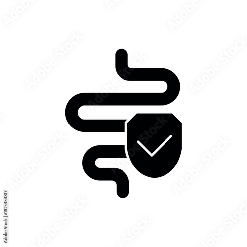 icon intestinal protection with a shield and checkmark symbol, isolated against a clean background.