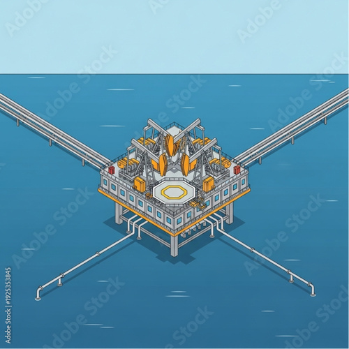 Offshore oil rig platform in the middle of the ocean.