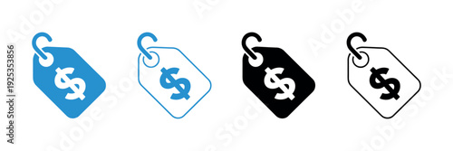 Four Price Tag Icons, Dollar Sign Label Vector Set