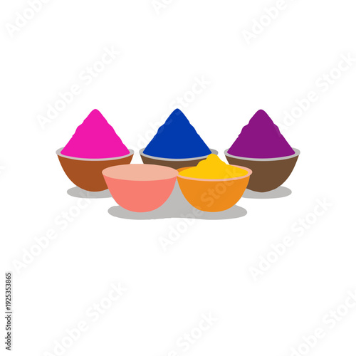 Colorful festival wristbands arranged beside vibrant powder bowls on wooden surface, celebration concept with bright Holi colors, event access bands and festive decoration background