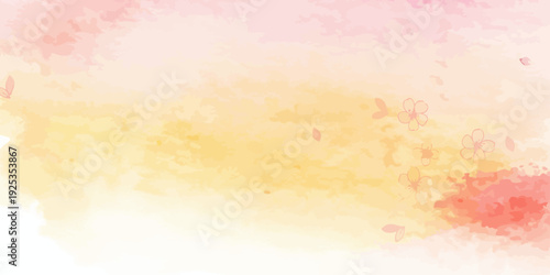 Soft Pink and Yellow Watercolor Background with Cherry Blossom Petals