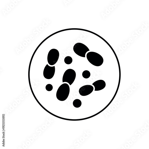 icon bacteria analysis with microorganisms inside a petri dish, isolated against a clean background.